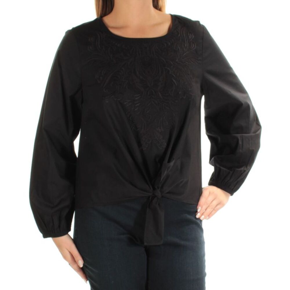 INC Womens Black Embellished Floral Long Sleeve Scoop Neck Tunic Top L - Picture 3 of 4